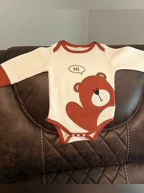 Cream and Rust Bear Graphic Baby One-Piece